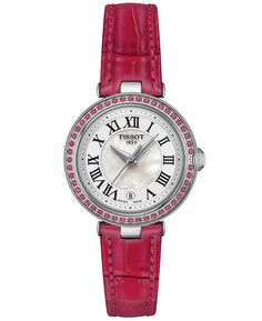 Женские швейцарские часы Bellissima с розовым топазом (1/4 карата) с розовым кожаным ремешком, 26 мм Tissot, розовый