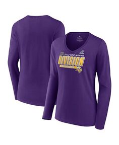 Женская фиолетовая футболка с длинным рукавом и v-образным вырезом с логотипом Minnesota Vikings 2022 NFC North Division Champions Divide and Conquer Fanatics