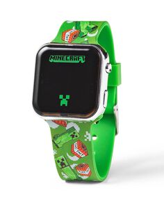 Детские часы со светодиодом, зеленый силиконовый ремешок, 32 мм Minecraft, зеленый