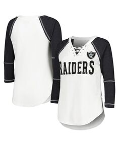 Женская бело-черная футболка Las Vegas Raiders Rebel Raglan с рукавами три четверти, шнуровкой и v-образным вырезом Touch