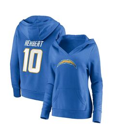 Женская фирменная толстовка с капюшоном и логотипом Justin Herbert Powder Blue Los Angeles Chargers со значком игрока, именем и номером, пуловером с v-образным вырезом Fanatics