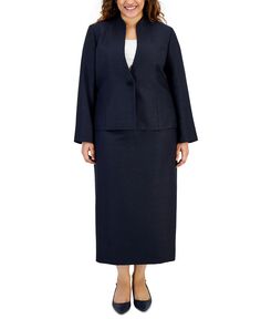 Блестящий твидовый жакет и юбка-миди больших размеров Le Suit, темно-синий