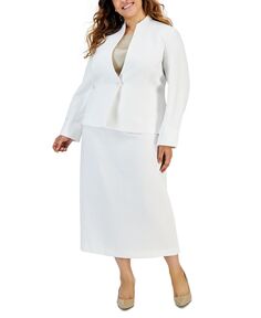 Блестящий твидовый жакет и юбка-миди больших размеров Le Suit, белый