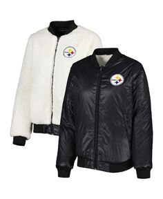 Женская овсяно-черная двусторонняя куртка с молнией во всю длину Pittsburgh Steelers Switchback G-III 4Her by Carl Banks