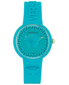 Женские швейцарские часы Medusa Pop синие с силиконовым ремешком, 39 мм Versace, синий