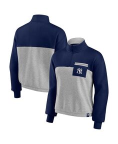 Женский фирменный топ с застежкой-молнией на четверть и темно-синим, серо-хизеровым цветом New York Yankees Iconic Fanatics
