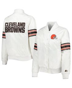 Женская белая атласная университетская куртка с длинными кнопками Cleveland Browns Line Up Starter, белый