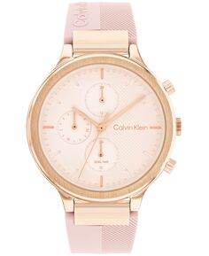 Женские многофункциональные часы с розовым силиконовым ремешком, 38 мм Calvin Klein, розовый