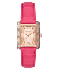 Женские часы Emery из натуральной кожи розового цвета с тремя стрелками, герань, 33 x 27 мм Michael Kors
