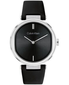 Женские часы на две руки, черный кожаный ремешок, 36 мм Calvin Klein, черный