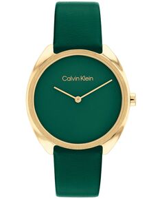 Женские кварцевые часы с зеленым кожаным ремешком, 34 мм Calvin Klein, зеленый
