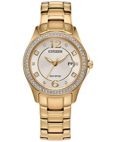 Женские часы Eco-Drive с золотистым браслетом из нержавеющей стали и кристаллами, 30 мм Citizen, золотой