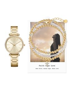 Женские аналоговые золотистые часы из металлического сплава, 33 мм, комплект с браслетом, 4 предмета Jessica Carlyle, золотой