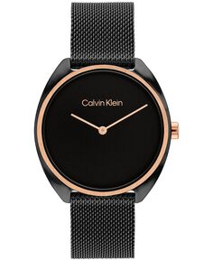 Женские кварцевые черные часы с сетчатым браслетом из нержавеющей стали, 34 мм Calvin Klein, черный