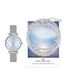 Женские аналоговые часы из серебристого металлического сплава с сеткой, 33 мм, комплект с браслетом, 4 предмета Jessica Carlyle, серебро