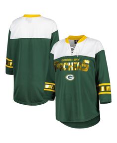 Женская бело-зеленая футболка Green Bay Packers Double Team со шнуровкой и рукавами 3/4 G-III 4Her by Carl Banks