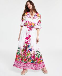 Женское платье макси с v-образным вырезом и цветочным принтом I.N.C. International Concepts