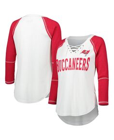 Женская бело-красная футболка Tampa Bay Buccaneers Rebel Raglan с рукавами три четверти, шнуровкой и v-образным вырезом Touch