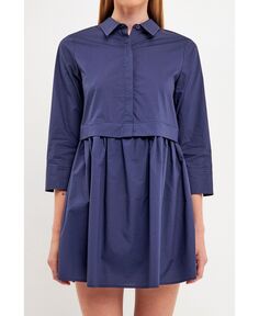 Женское мини-платье-рубашка English Factory, темно-синий