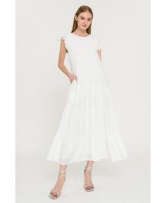 Женское многоярусное платье макси English Factory, белый