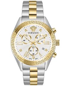 Женские часы с хронографом Greca, двухцветный браслет, 40 мм Versace