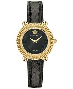 Женские швейцарские часы Greca Twist с черным кожаным ремешком, 35 ​​мм Versace