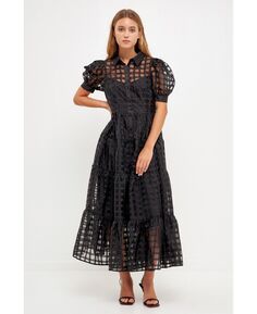 Женское многоярусное платье макси из органзы в сетку English Factory, черный