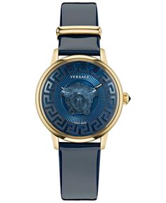 Женские швейцарские часы Medusa Alchemy с синим кожаным ремешком, 38 мм Versace