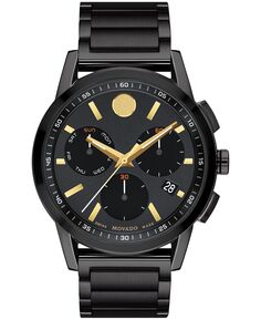 Мужские музейные спортивные швейцарские кварцевые хронографы, черные часы с физическим осаждением из паровой фазы, 43 мм Movado, черный