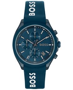 Мужские кварцевые модные часы с хронографом, синий силиконовый ремешок, 44 мм BOSS, синий