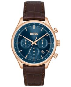 Мужские часы Gregor Quartz Chronograph Brown Mock с ремешком из натуральной зернистой кожи, 45 мм BOSS, коричневый