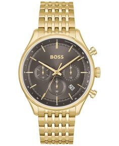 Мужские часы Gregor с кварцевым хронографом и ионным покрытием из стали золотистого цвета, 45 мм BOSS, золотой
