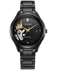 Eco-Drive женские черные часы Disney Evil Queen с браслетом из нержавеющей стали, 37 мм, подарочный набор Citizen, черный