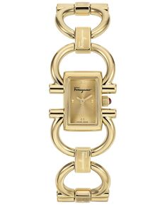 Женские мини-часы Salvatore Ferragamo Double Gancini с золотым ионным браслетом из нержавеющей стали, 14x21 мм