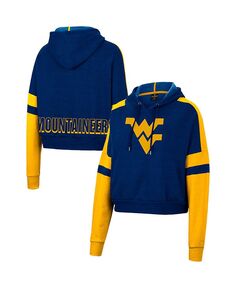 Женский укороченный пуловер с капюшоном темно-синего цвета «Хезер» West Virginia Mountaineers Throwback Stripe Arch Logo Colosseum