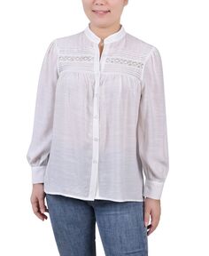 Миниатюрная блузка с длинными рукавами, связанная крючком NY Collection, белый