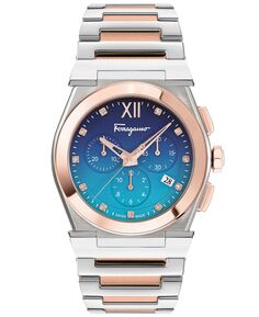Женские швейцарские часы с хронографом Vega Diamond (1/2 карата t.w.), двухцветный браслет из нержавеющей стали, 40 мм Salvatore Ferragamo