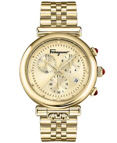Женские швейцарские часы-хронограф Ora с золотым ионным браслетом из нержавеющей стали, 40 мм Salvatore Ferragamo