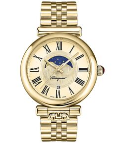 Мужские швейцарские часы Ora Moonphase с золотым ионным браслетом, 40 мм Salvatore Ferragamo