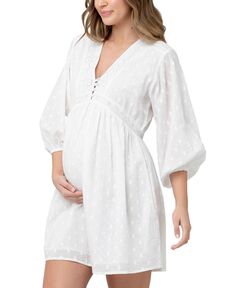 Белое платье с длинными рукавами и вышивкой Valentina для беременных Ripe Maternity, белый