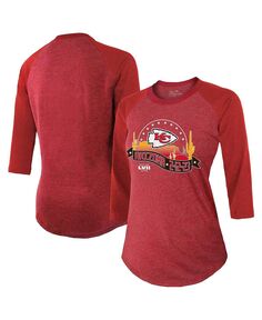 Женская красная футболка Kansas City Chiefs Super Bowl LVII Desert Tri-Blend реглан с рукавами 3/4 Majestic, красный