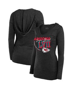 Черная женская футболка с капюшоном Kansas City Chiefs Super Bowl LVII High Tide Tri-Blend с v-образным вырезом и длинными рукавами Majestic, черный