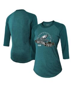 Женская футболка Midnight Green Philadelphia Eagles Super Bowl LVII Desert Tri-Blend реглан с рукавами 3/4 Majestic, зеленый