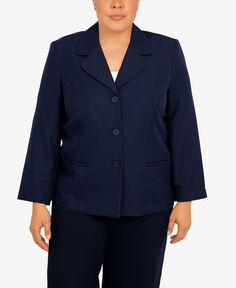 Классический шикарный пиджак больших размеров с длинными рукавами и пуговицами спереди Alfred Dunner, темно-синий