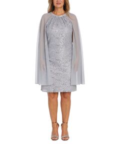 Женское кружевное платье с пайетками и шифоновая накидка R &amp; M Richards, серебро