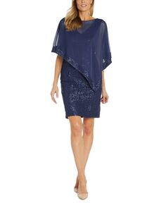 Женское прозрачное платье-пончо из кружева с пайетками R &amp; M Richards, темно-синий