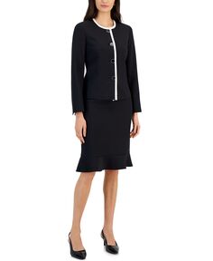 Женская куртка без воротника в рамке и юбка с воланами, стандартного и миниатюрного размера Le Suit