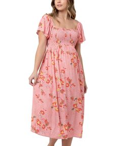 Платье со сборками и цветочным принтом Libby для беременных Ripe Maternity, розовый