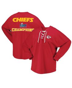 Женская красная футболка с длинным рукавом на шнуровке Kansas City Chiefs Super Bowl LVII Champions Fanatics, красный