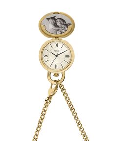 Женские часы Jacqueline с тремя стрелками, золотистые, из нержавеющей стали, медальон, 30 мм Fossil, золотой